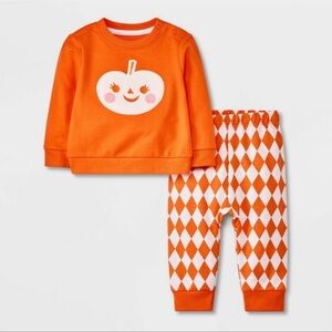 CAT & JACK 2 PC PUMPKIN GRAPHIC PANTS SET SIZE 0-3M & 3-6M (NEW WITH TAGS)